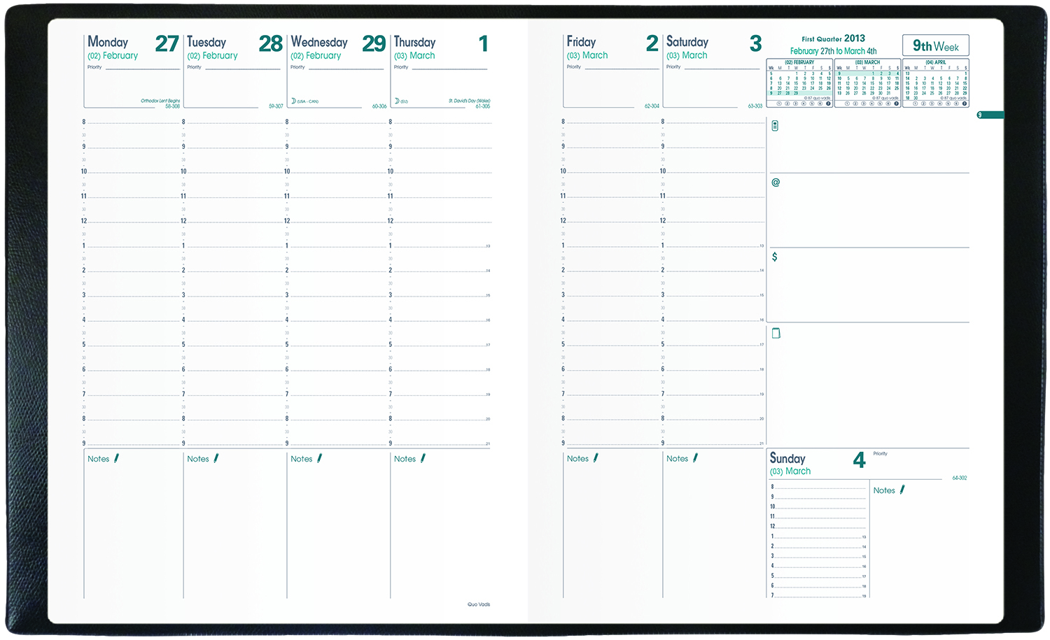 Quo Vadis 2024 Executive Vertical Weekly Planner - Refill Only